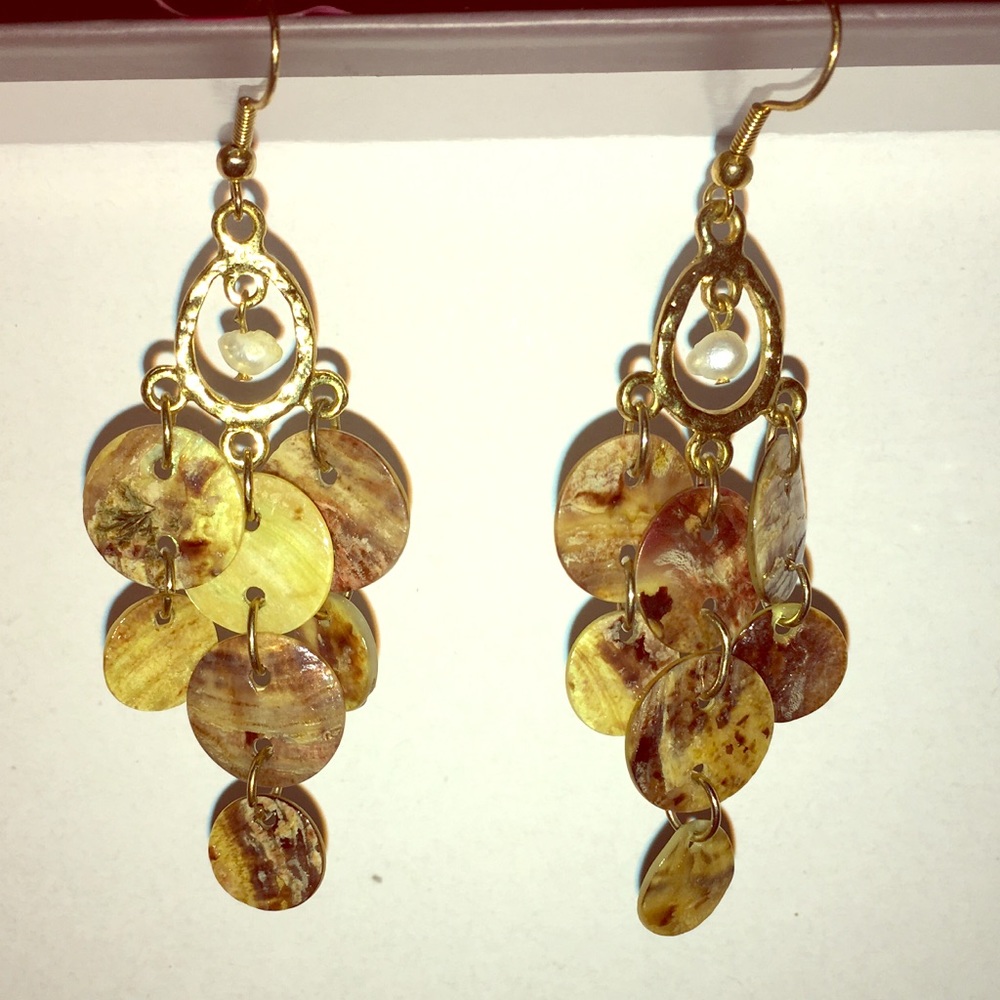 Dangly gold and mother-of-pearl earrings